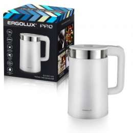 Чайник Ergolux 1,8л 2200W диск, нерж+пластик, белый KS11-C01